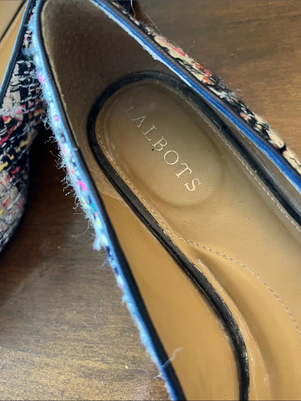 Talbots Multicolor Tweed Loafers with Black Trim and Strap - Picture 2 of 7